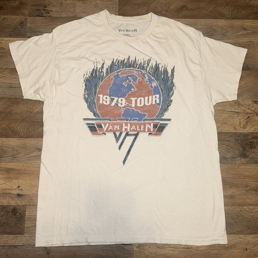 Van Halen 1979 World Tour Graphic T-shirt Men Large Beige Short Sleeve Music